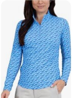 IBKUL Women's Fatima Print 1/4 Zip L/S Golf Pickleball Tennis Top Size L